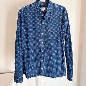 Levi’s Denim Long Sleeve Collared Button Down Navy with White Dot, XXL